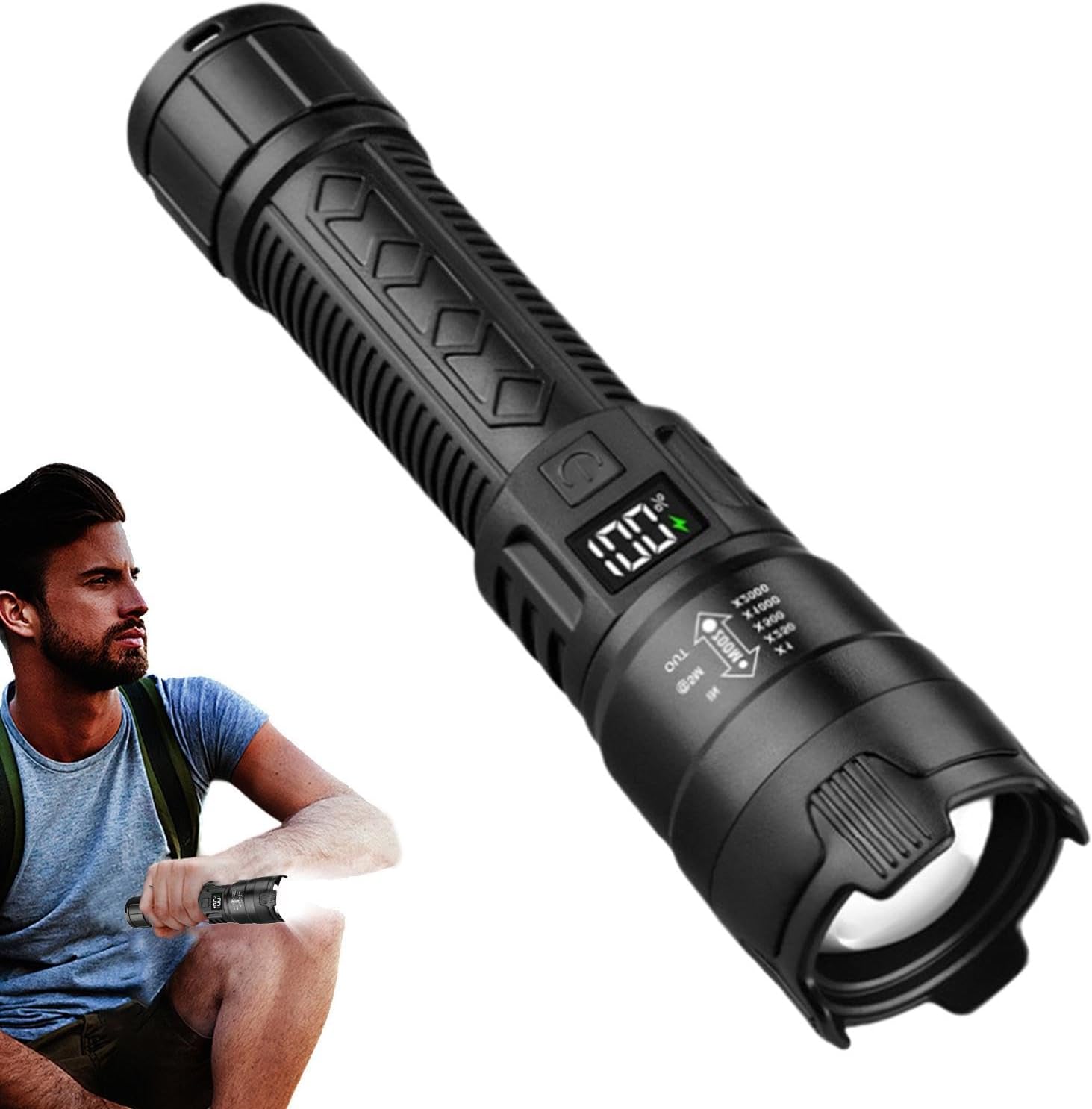 Tactical Flashlight Rechargeable - ไฟฉาย LED ยุทธวิธี 2000LM ชาร์จผ่าน USB