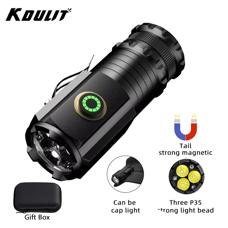 Tactical Flashlight Rechargeable - ไฟฉาย LED ขนาดเล็กอันทรงพลังซุปเปอร์ไบรท์อลูมิเนียมพ็อกเก็ตไฟฉายแบบชาร์จไฟได้กันน้ำเดินป่าตั้งแคมป์แสงแฟลชพร้อมแม่เหล็ก
