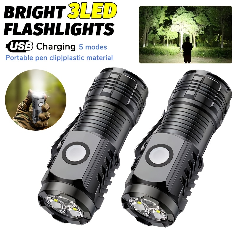 Tactical Flashlight Rechargeable - ไฟฉายพกพาขนาดเล็กแบบ LED พลังสูง ใช้ได้ที่ปลายนิ้ว กันน้ำ เหมาะสำหรับเดินป่า