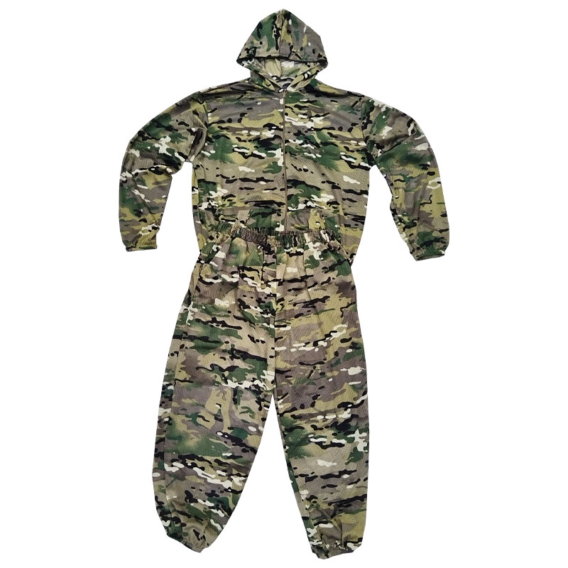 Hunting Outdoor Apparel - ชุดลายพรางตาข่ายระบายอากาศสำหรับฤดูร้อน มีฮู้ด ซิปด้านหน้า เหมาะสำหรับการฝึกซ้อมกลางแจ้ง การล่าสัตว์ น้ำหนักเบา