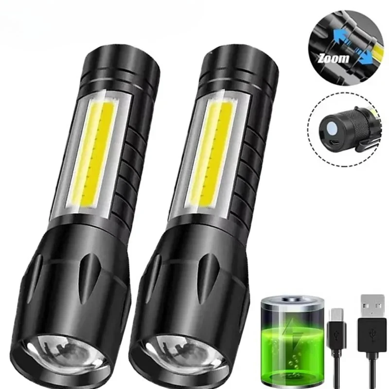 Tactical Flashlight Rechargeable - แบบพกพา COB + LED ไฟตั้งแคมป์ไฟฉาย USB