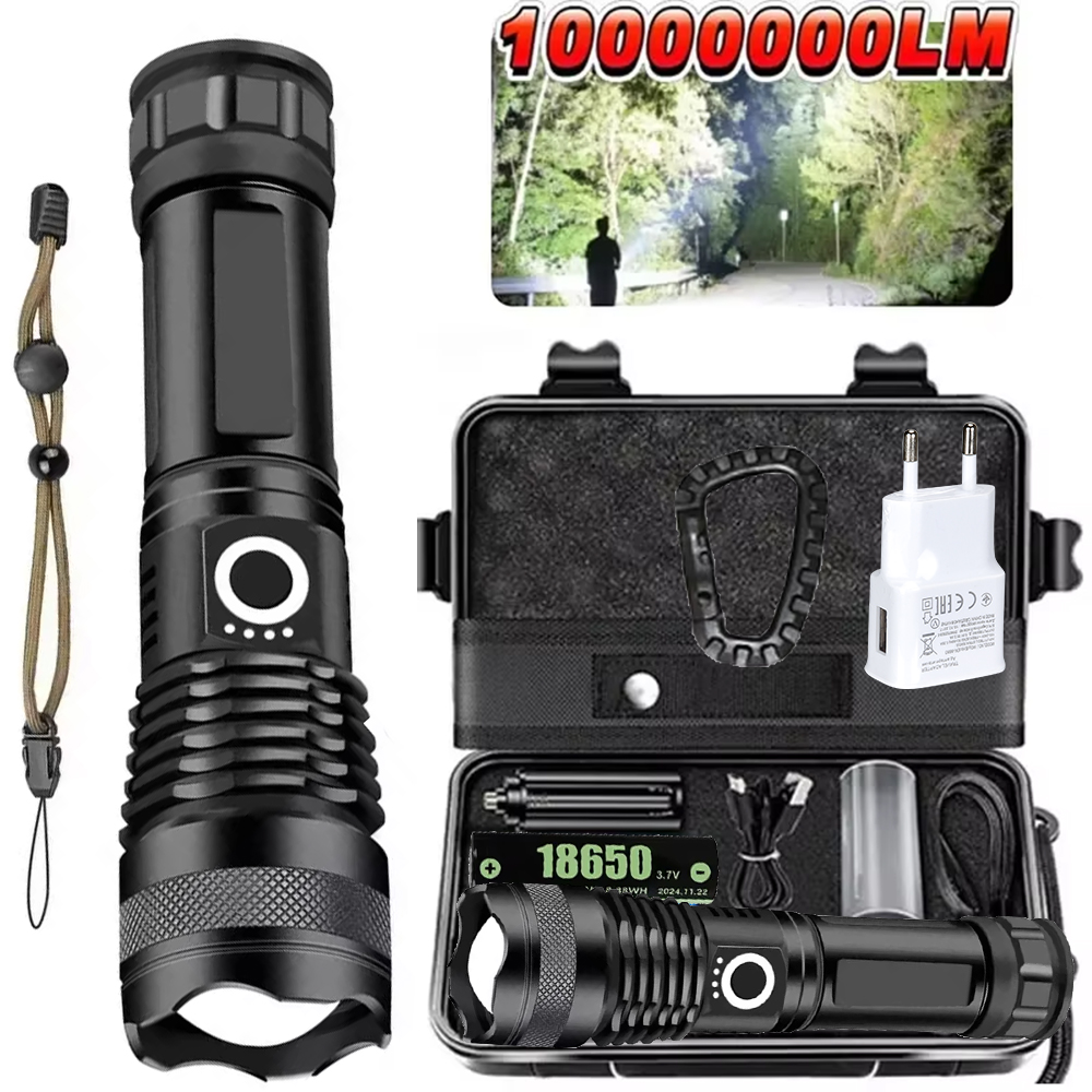 Tactical Flashlight Rechargeable - ไฟฉาย LED พลังงานสูงแบบชาร์จไฟได้ 5 โหมดอลูมิเนียมอัลลอยด์ซูมแบบยืดไสลด์ได้ไฟฉายยุทธวิธีสำหรับตกปลาตั้งแคมป์กลางแจ้ง