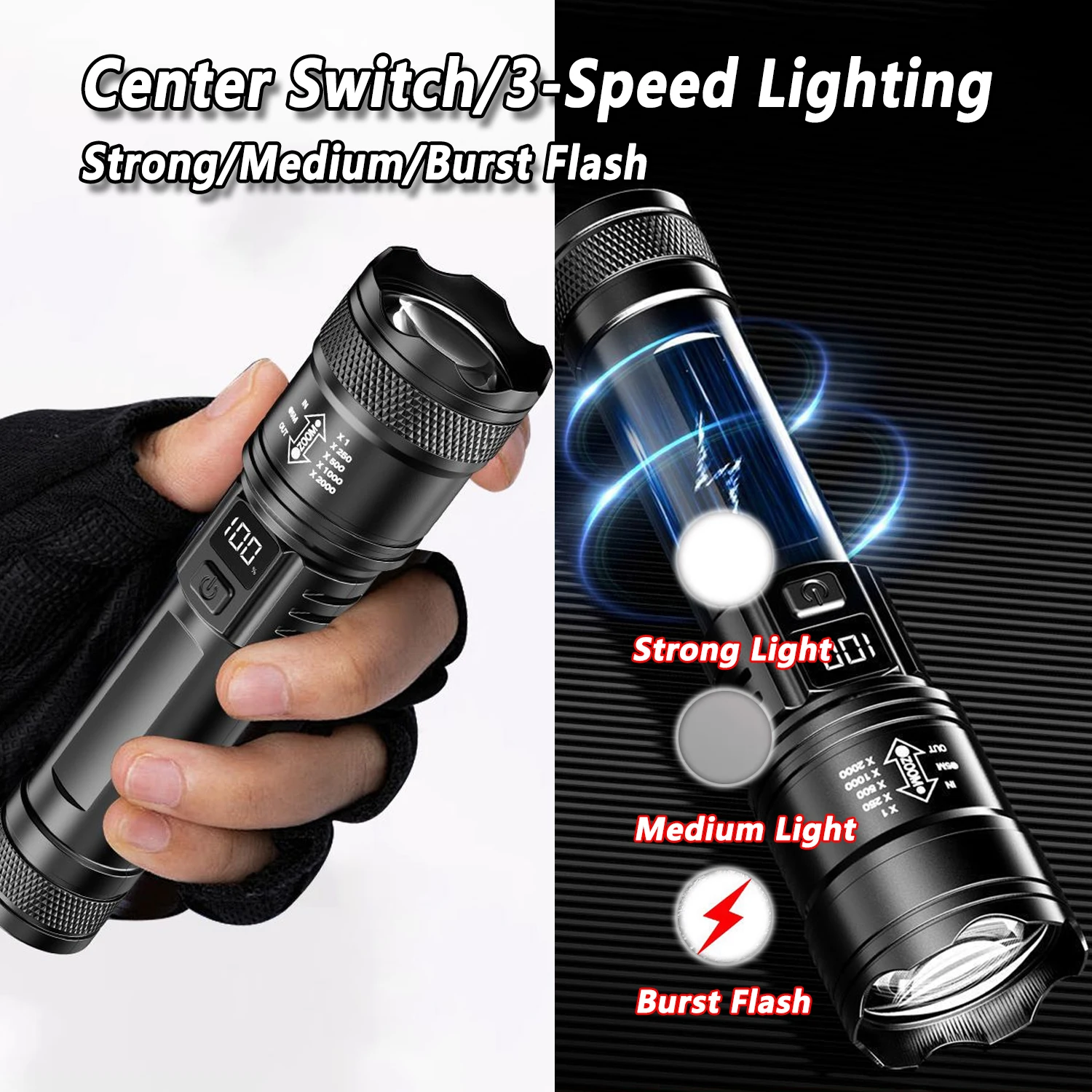 ไฟฉาย LED Ultra Bright 2000LM  - Tactical Flashlight Rechargeable บทวิจารณ์และราคา