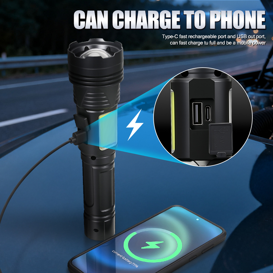 ไฟฉาย LED พลังสูงแบบพกพา ชาร์จ - Tactical Flashlight Rechargeable บทวิจารณ์และราคา